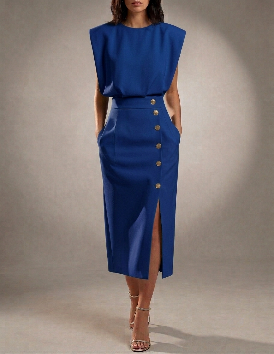 Gaeta Button Detail Midi Dress