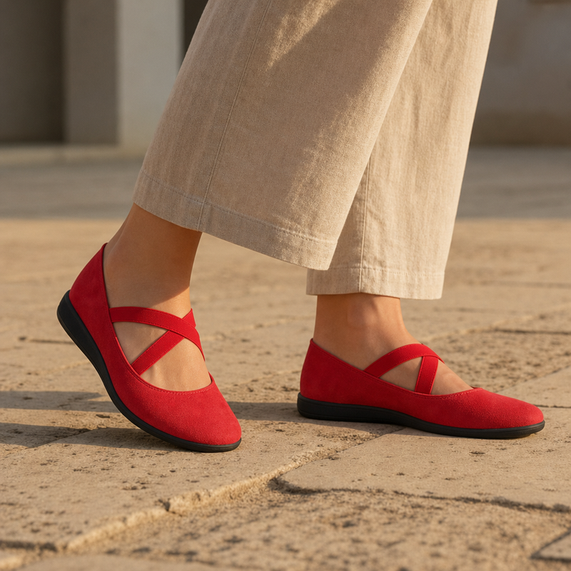 Calpe Orthopedic Slip-On Flats in Red