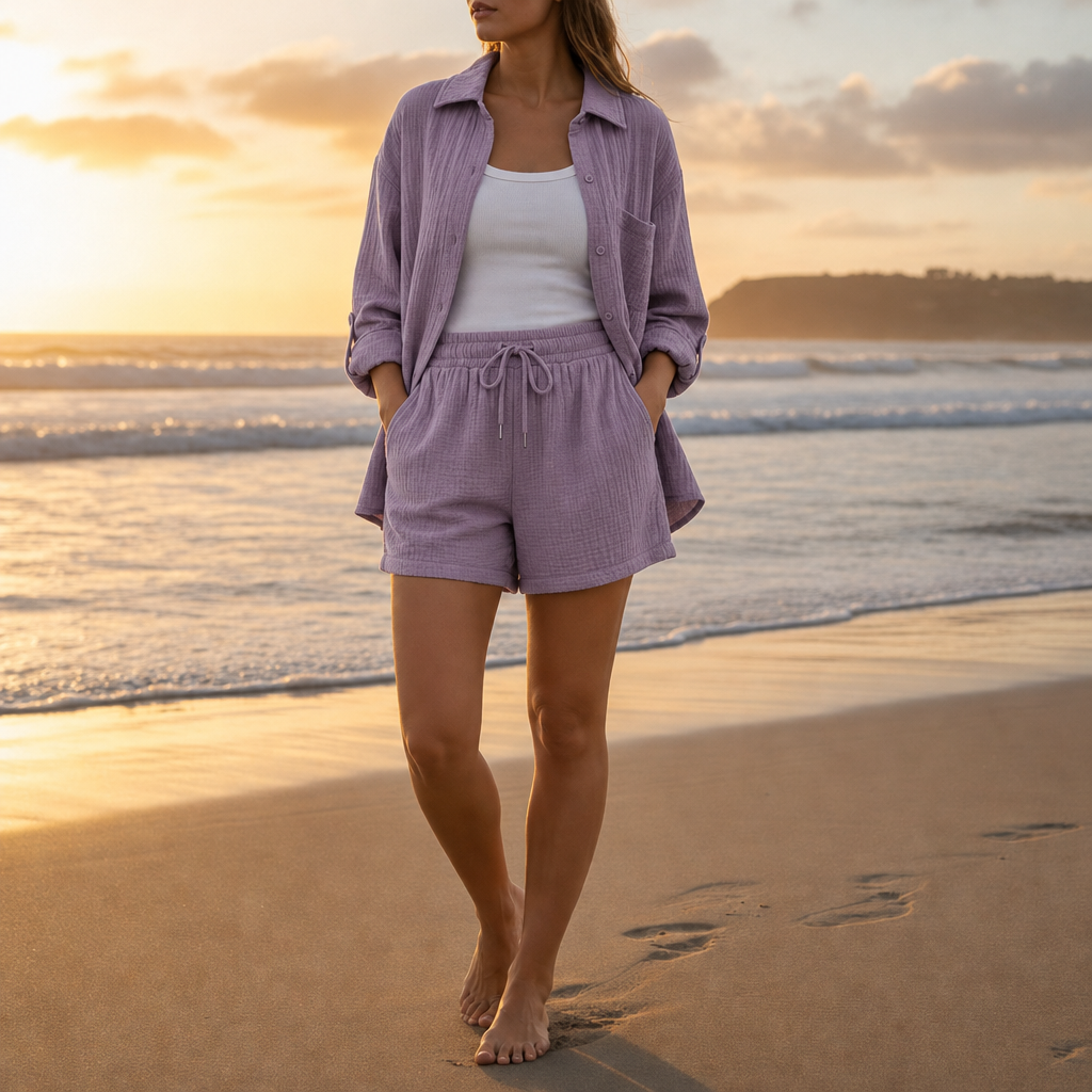 Cartagena Cotton Lounge Co-ord Set in Purple