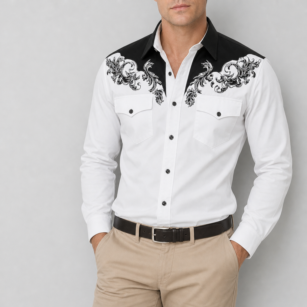 Carvoeiro Western Embroidered Shirt in Black
