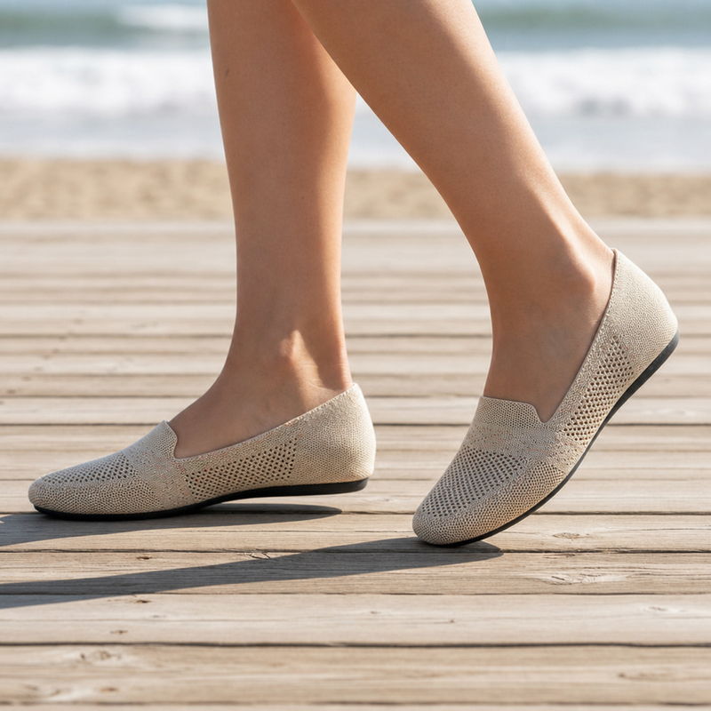 Cascais Orthopedic Knit Mesh Flats in Beige