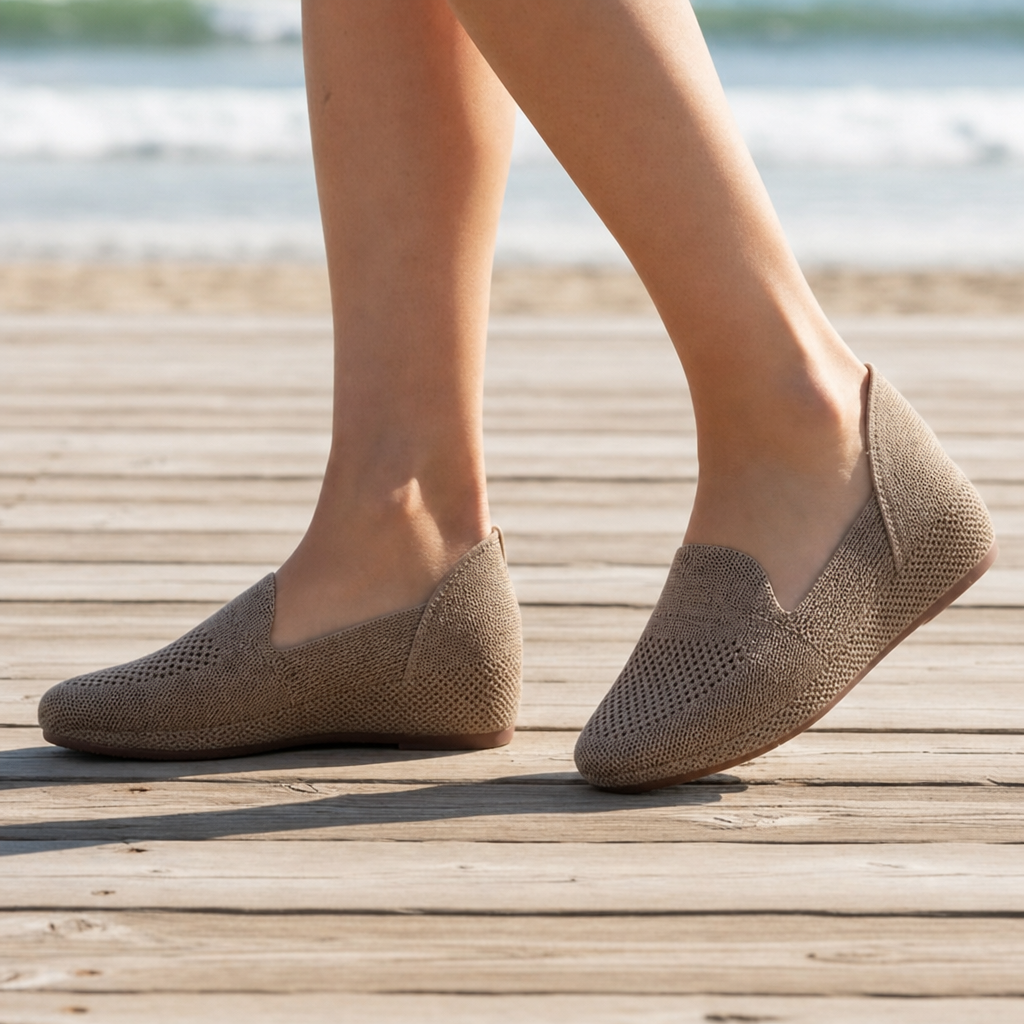 Cascais Orthopedic Knit Mesh Flats in Khaki