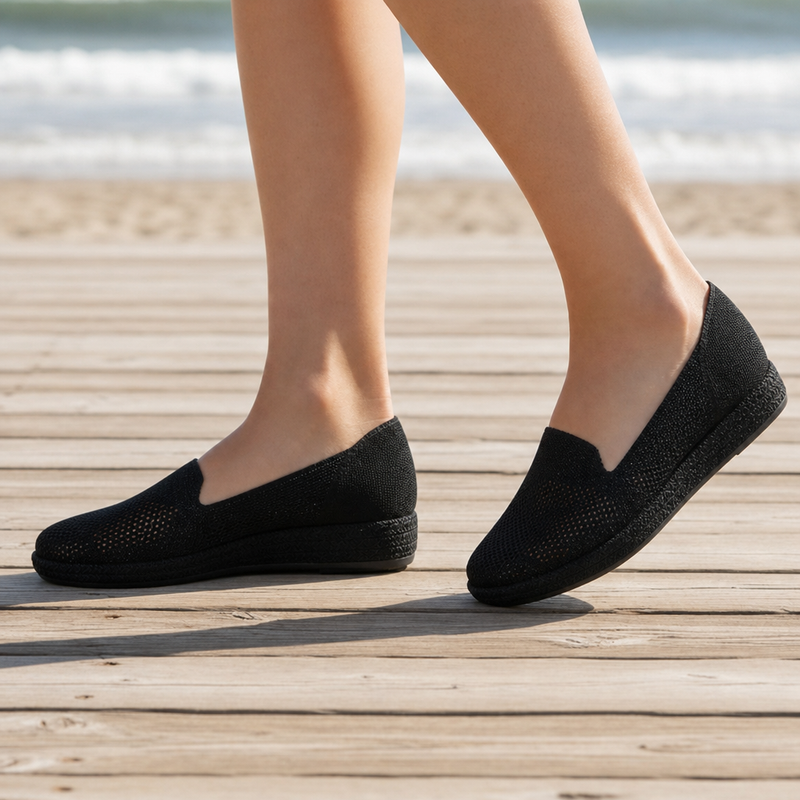 Cascais Orthopedic Knit Mesh Flats in Black