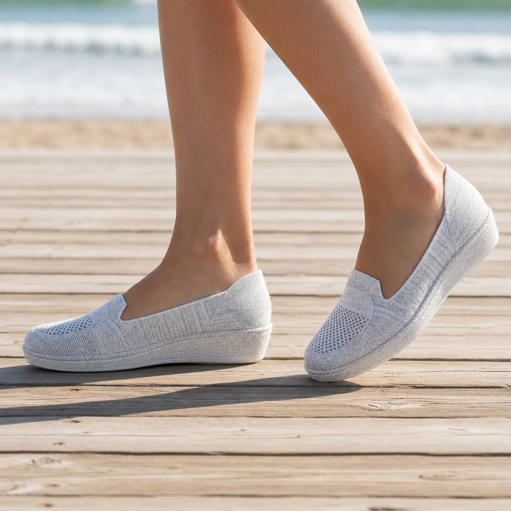 Cascais Orthopedic Knit Mesh Flats in White