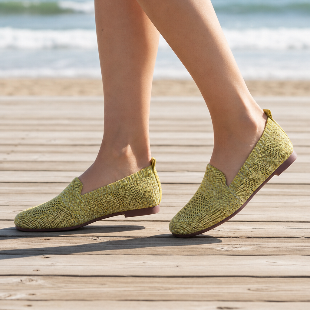 Cascais Orthopedic Knit Mesh Flats in Green