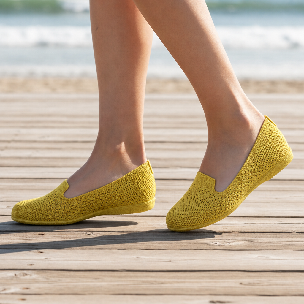 Cascais Orthopedic Knit Mesh Flats in Yellow