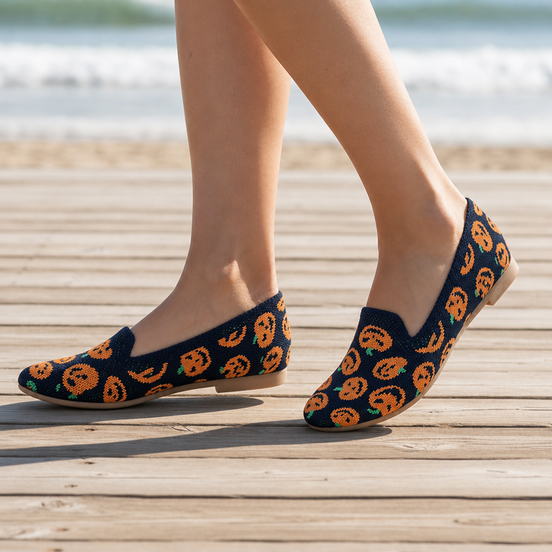 Cascais Orthopedic Knit Mesh Flats in Pumpkin head