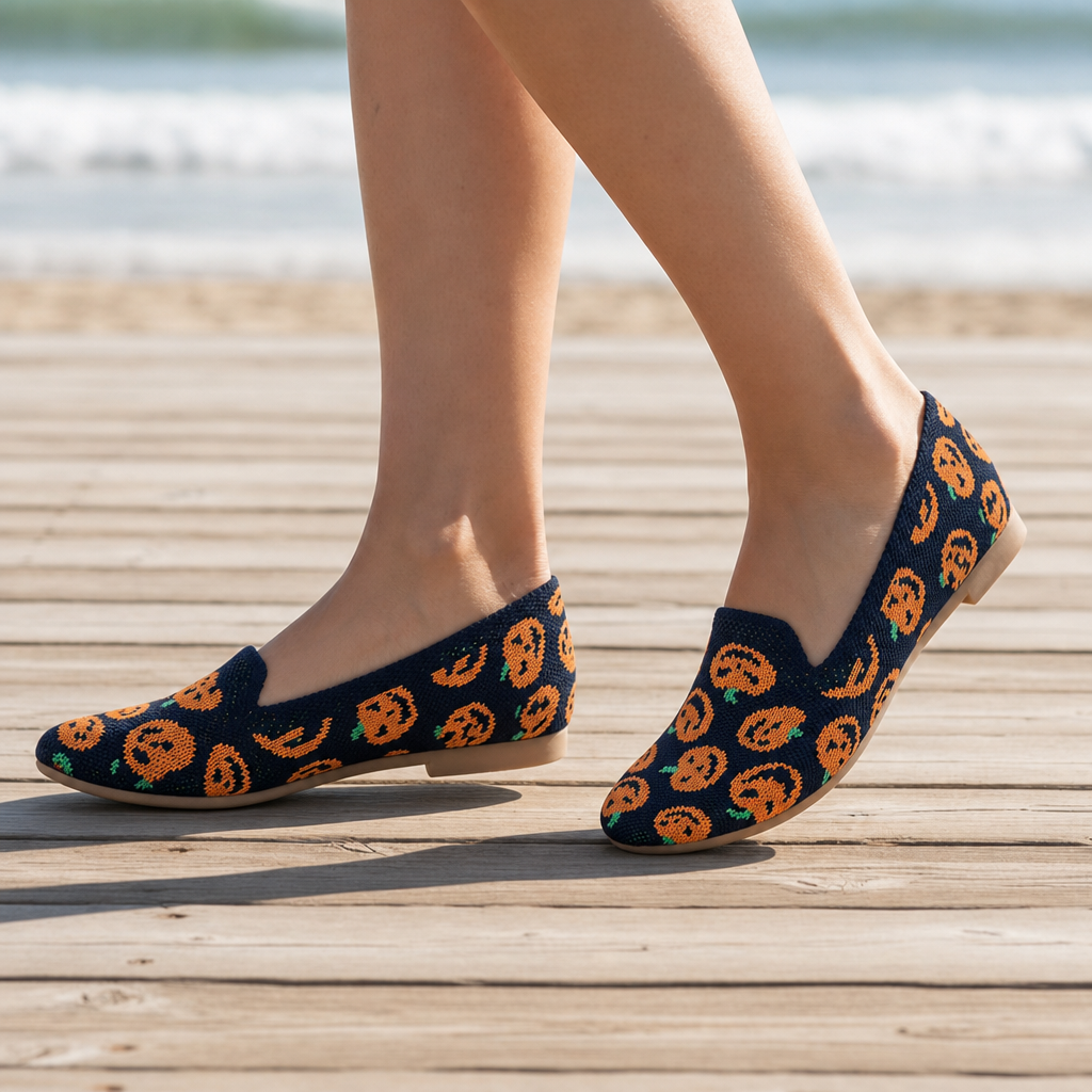 Cascais Orthopedic Knit Mesh Flats in Pumpkin head