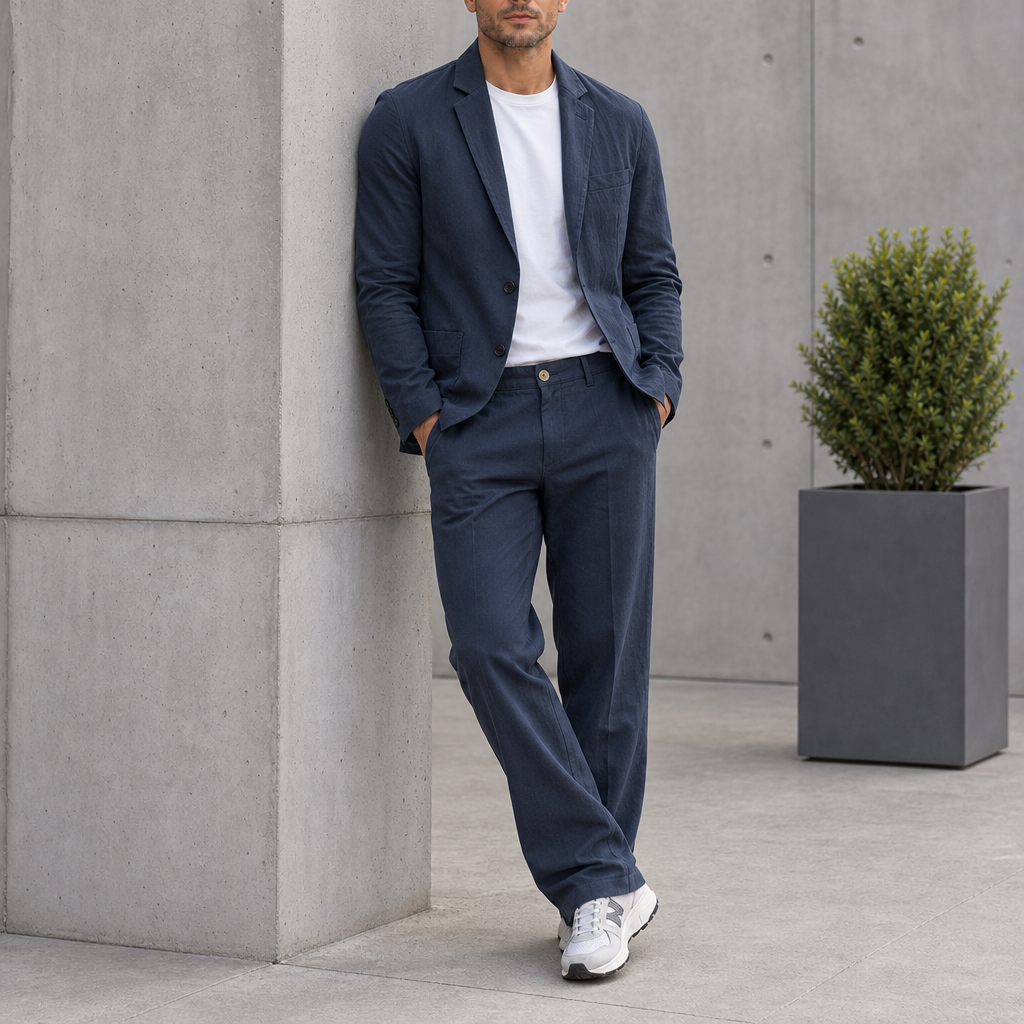 Cavtat Linen 2-Piece Suit Set in Dark Blue