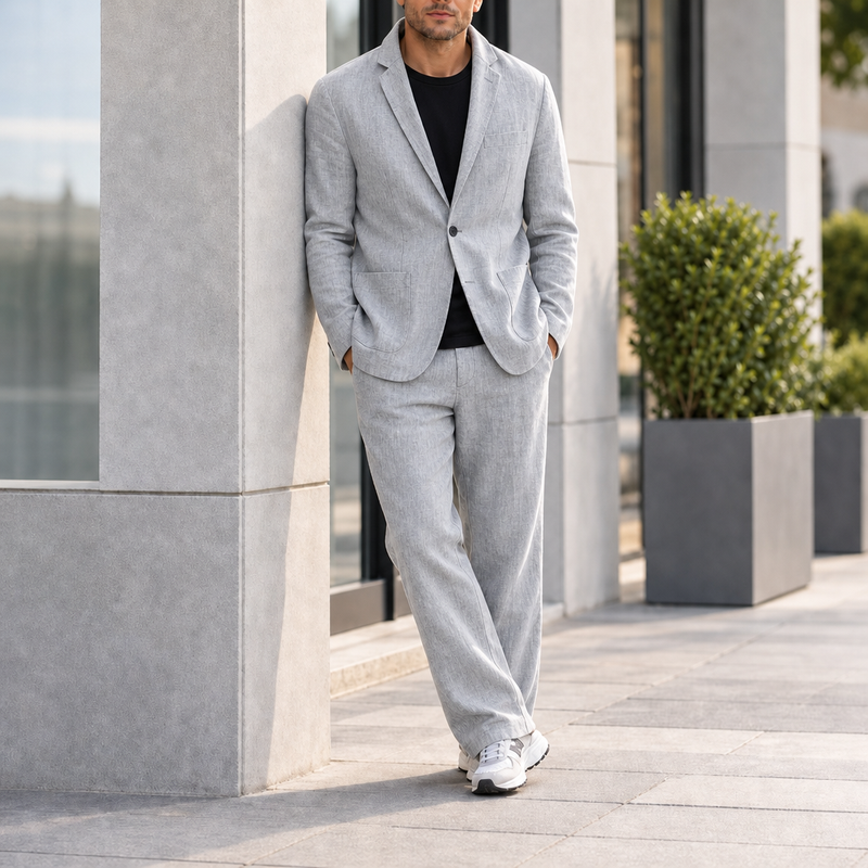 Cavtat Linen 2-Piece Suit Set in Gray