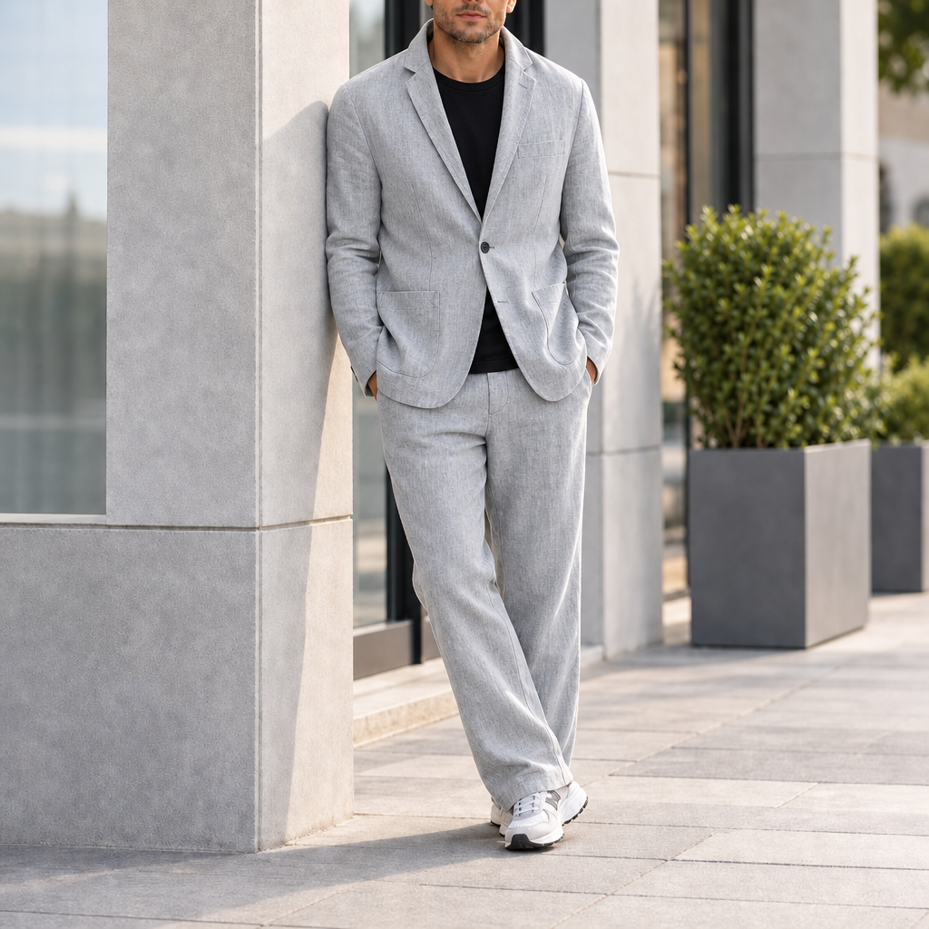 Cavtat Linen 2-Piece Suit Set in Gray