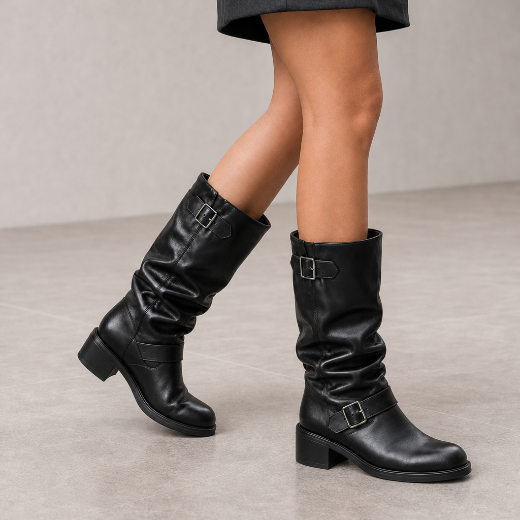 Cefalu Orthopedic Slouch Buckle Boots in Black