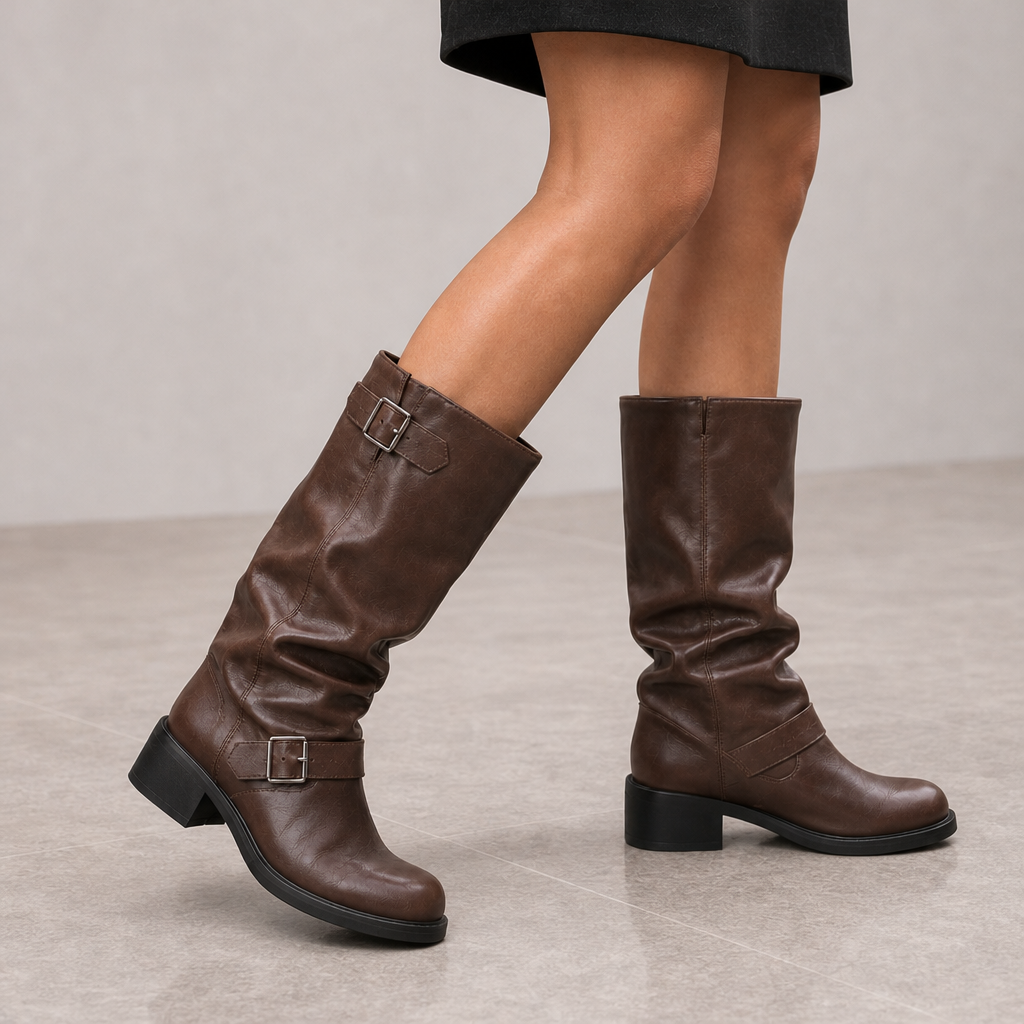 Cefalu Orthopedic Slouch Buckle Boots in Brown
