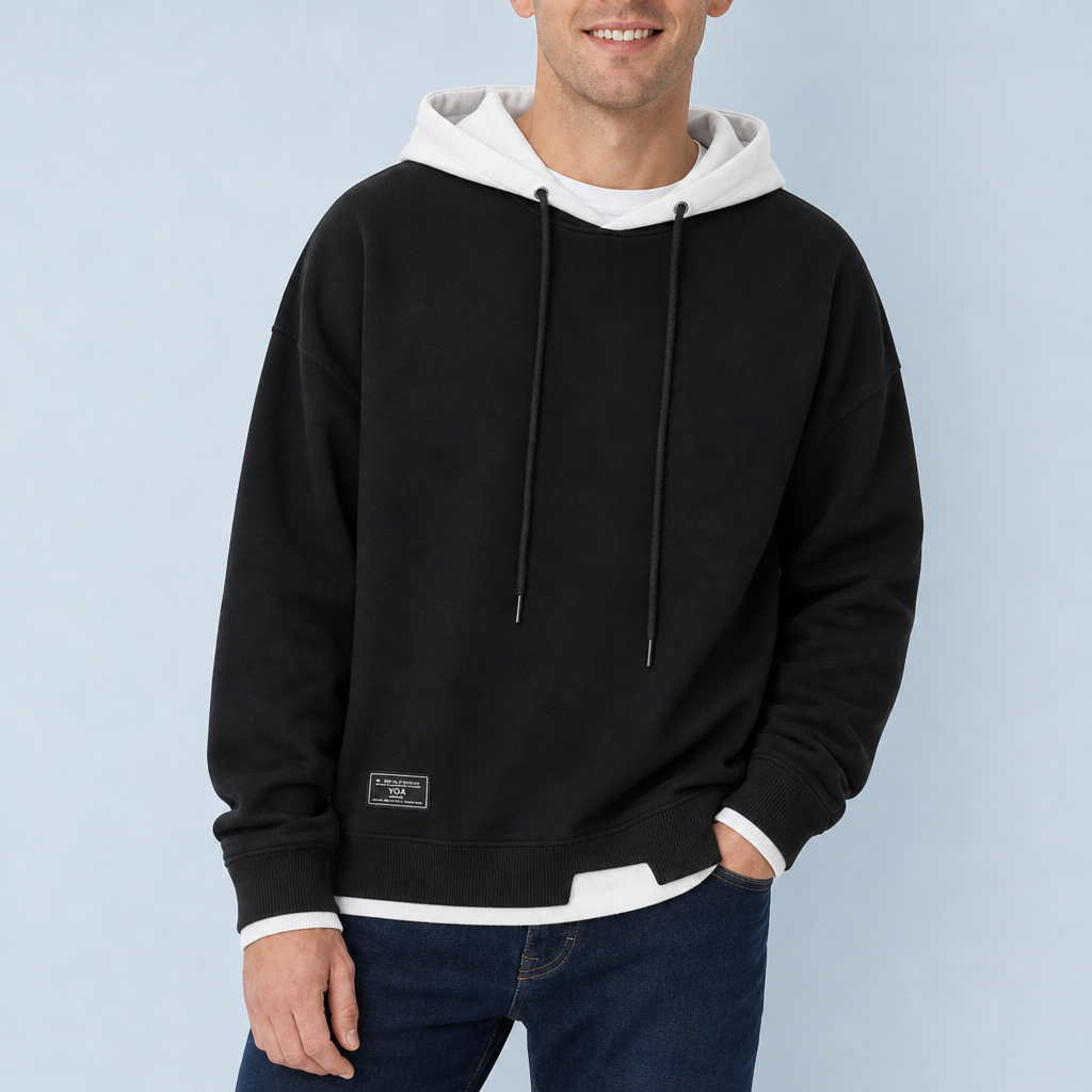 Chianti Two-Tone Pullover Hoodie in Black