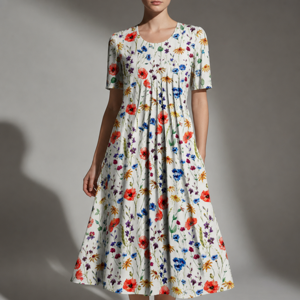 Coimbra Floral Print Midi Dress in Red Flowers