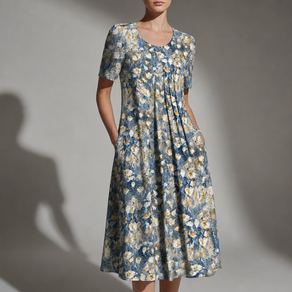 Coimbra Floral Print Midi Dress in Light Blue