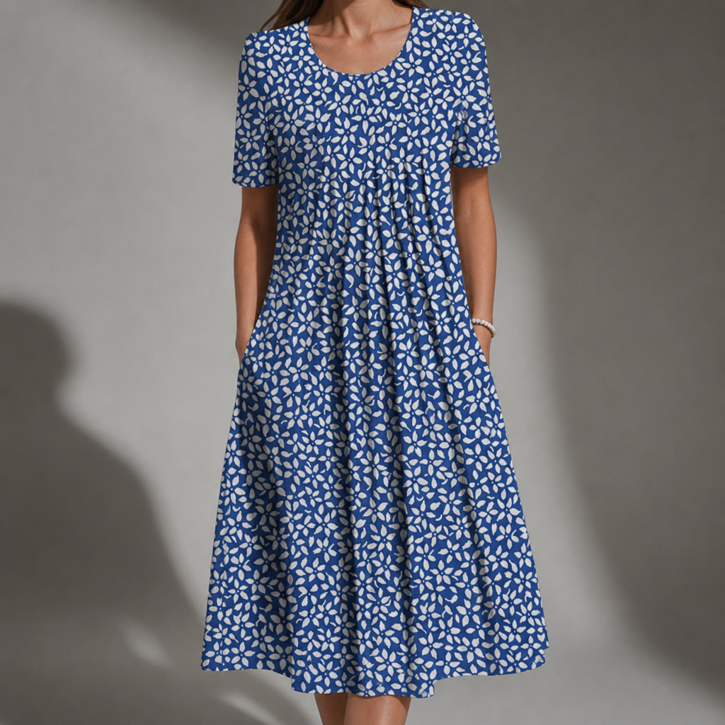 Coimbra Floral Print Midi Dress in Blue
