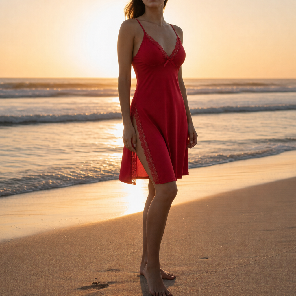 Comillas Lace Trim Chemise in Red