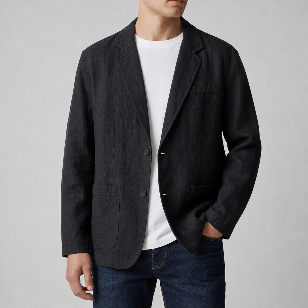 Como Linen Casual Blazer in Black