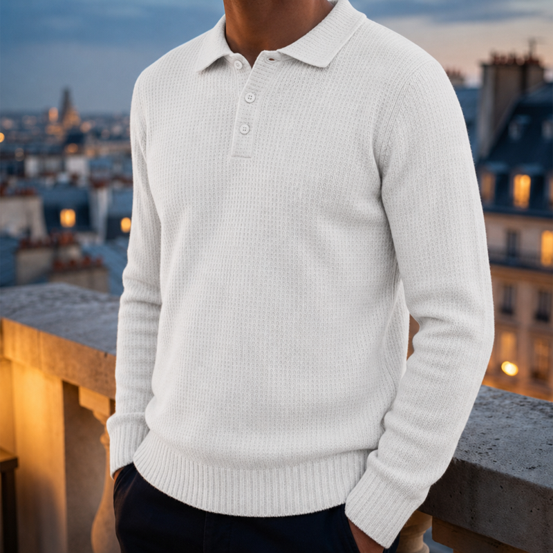 Cordoba Waffle Knit Polo Sweater in White
