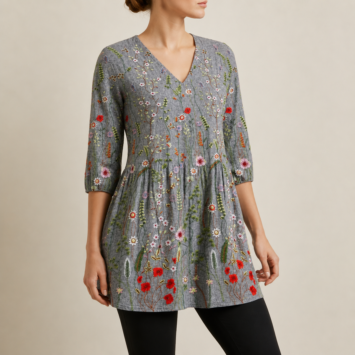 Urbino Floral Embroidery Tunic Blouse