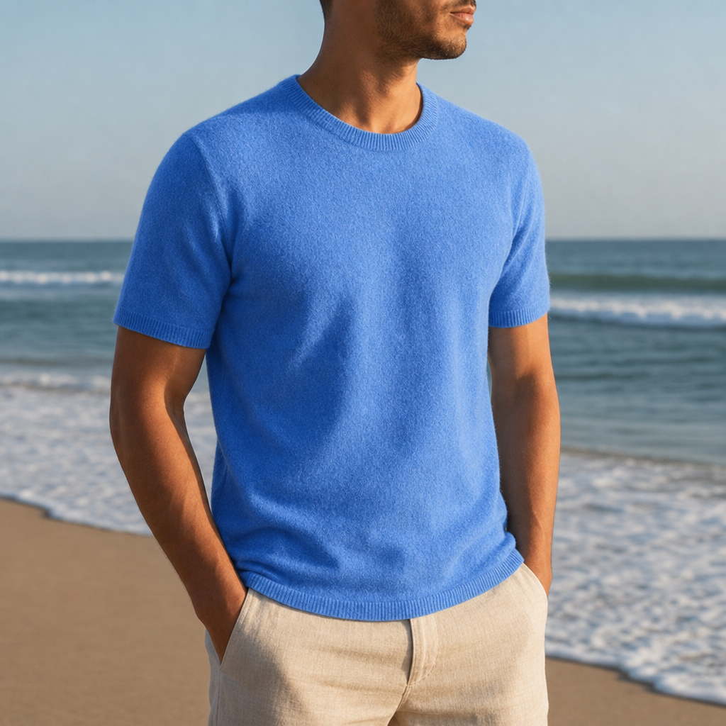 Ericeira Cashmere Knit Tee in Blue