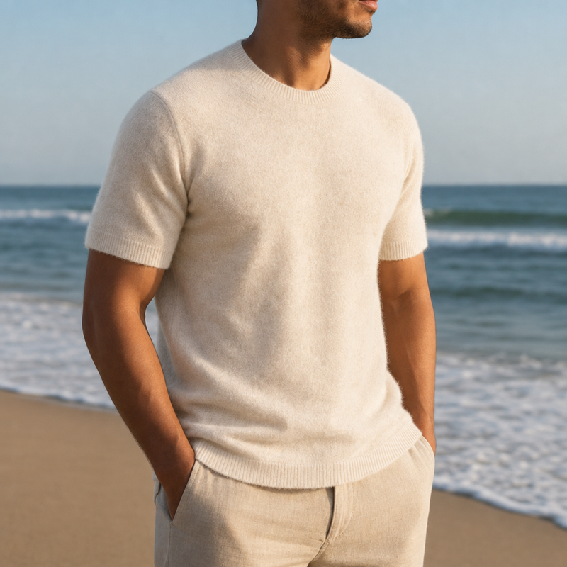 Ericeira Cashmere Knit Tee in Beige