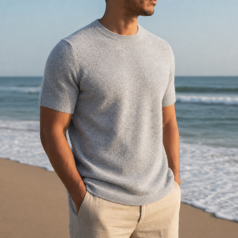 Ericeira Cashmere Knit Tee in Gray