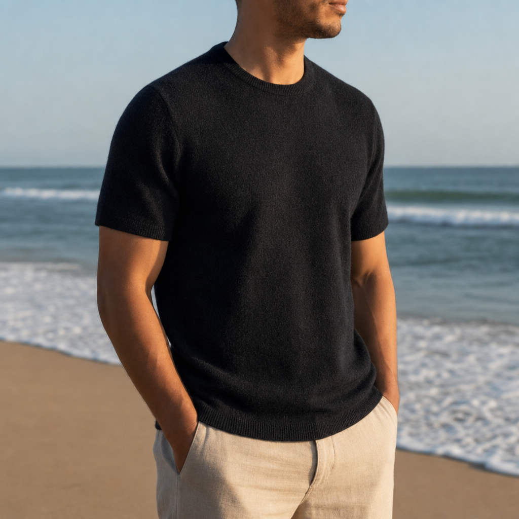 Ericeira Cashmere Knit Tee in Black