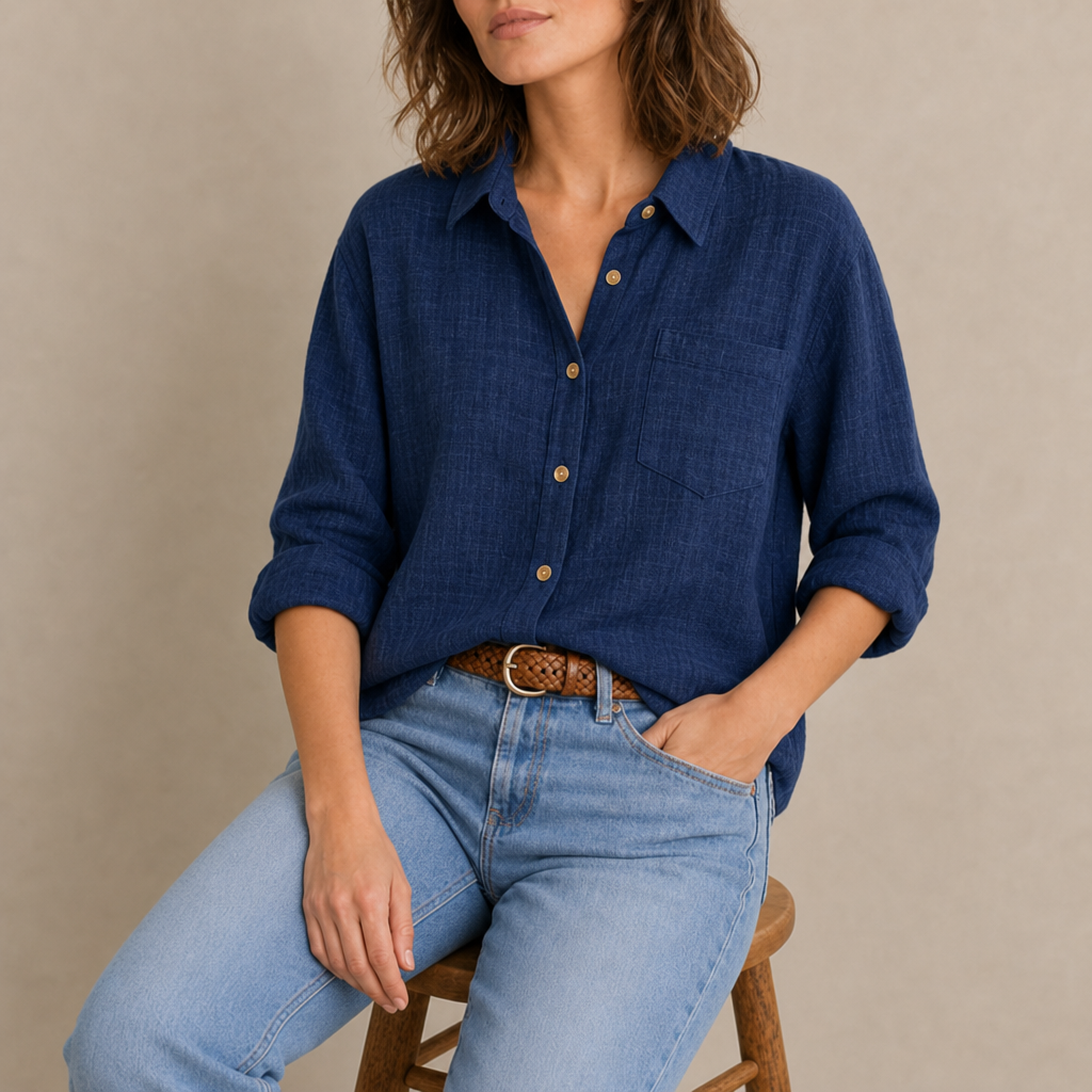 Estoril Relaxed Linen Shirt in Dark Blue