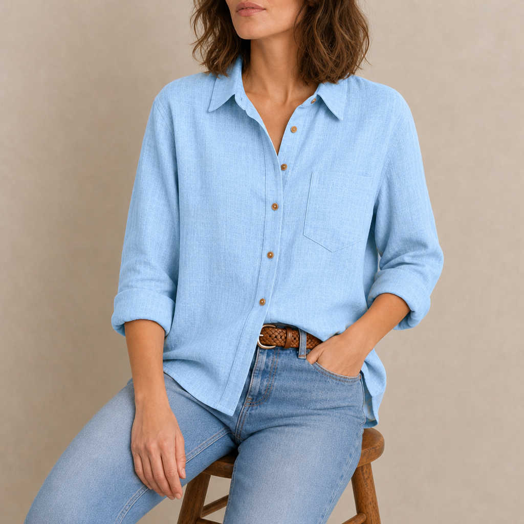 Estoril Relaxed Linen Shirt in Sky Blue
