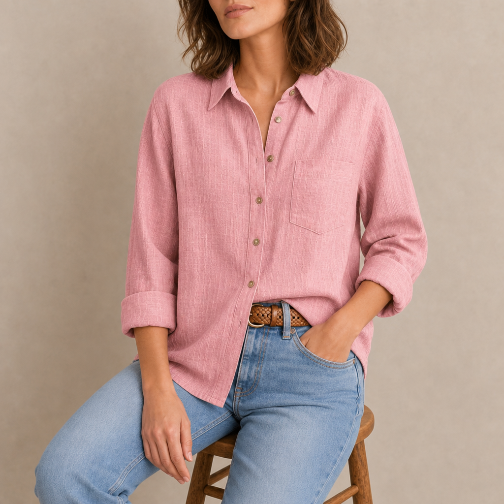 Estoril Relaxed Linen Shirt in Pink