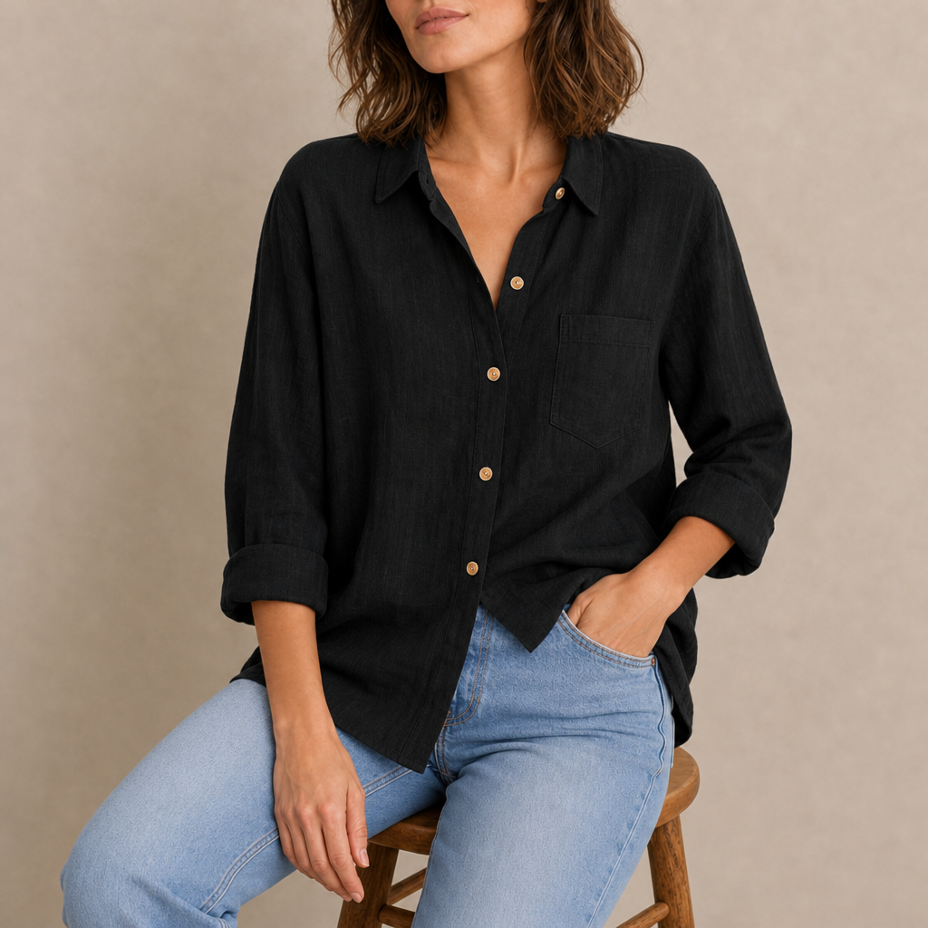 Estoril Relaxed Linen Shirt in Black