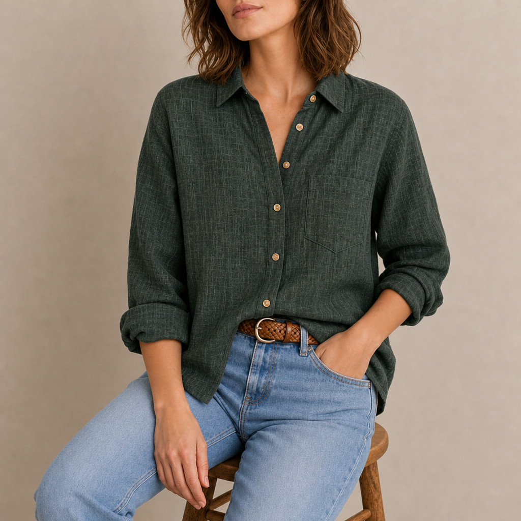 Estoril Relaxed Linen Shirt in Army Green