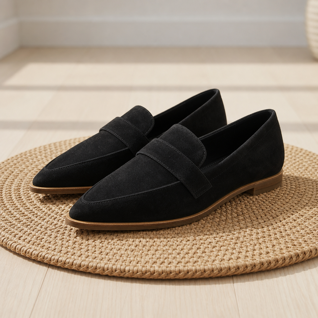 Frigiliana Orthopedic Suede Pointed Loafers in Black
