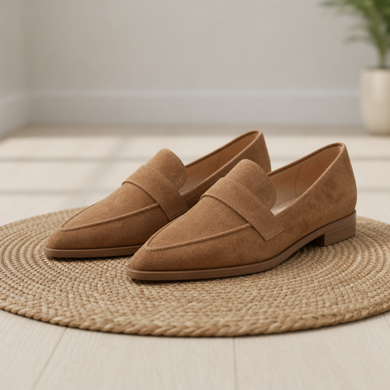 Frigiliana Orthopedic Suede Pointed Loafers in Khaki