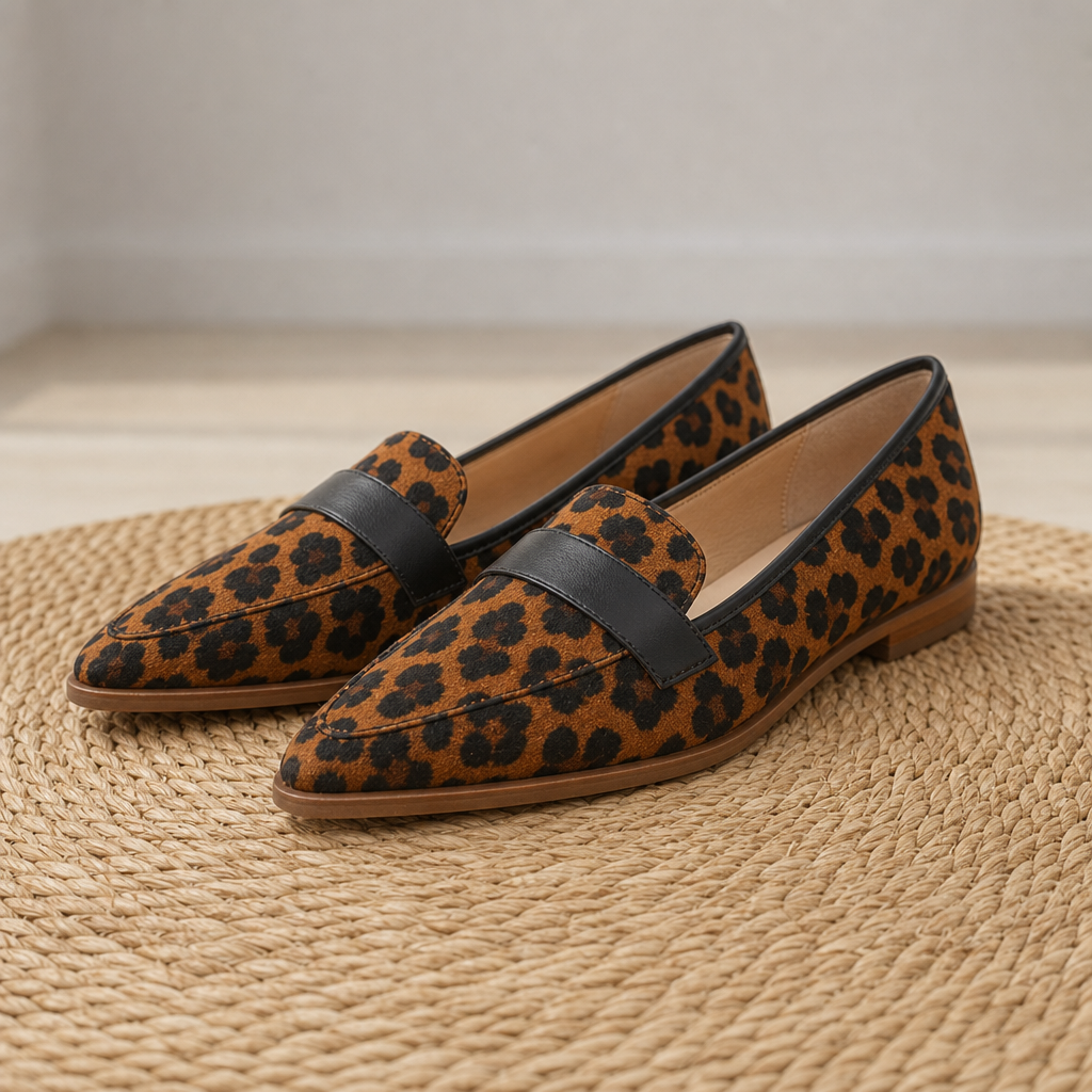Frigiliana Orthopedic Suede Pointed Loafers in Leopard