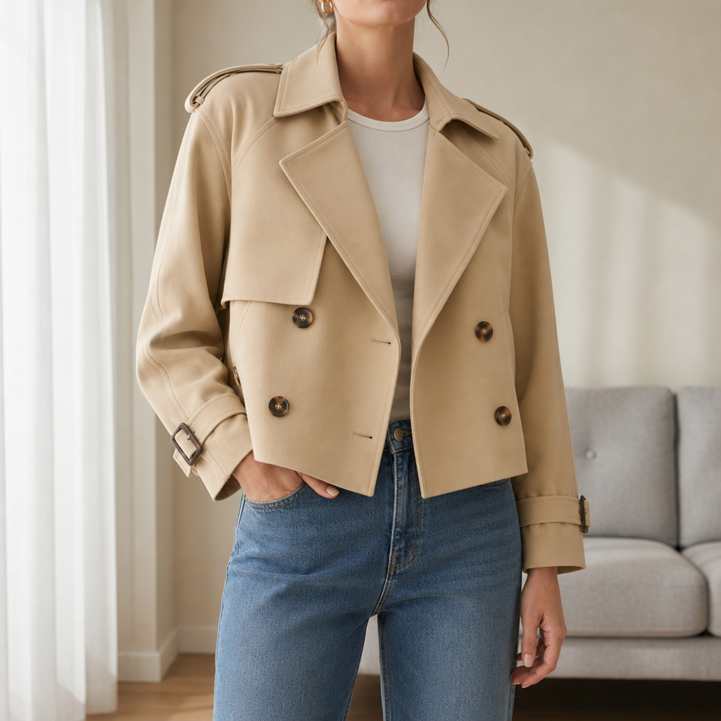 Gaeta Cropped Trench Jacket in Beige