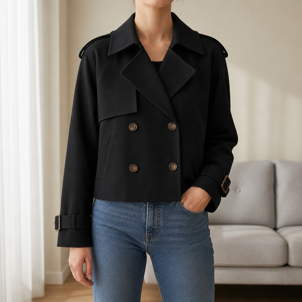 Gaeta Cropped Trench Jacket in Black