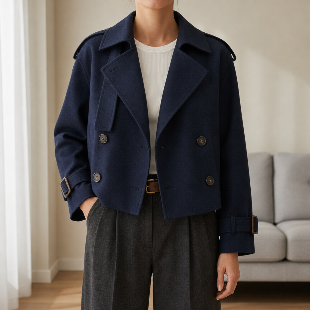 Gaeta Cropped Trench Jacket in Navy
