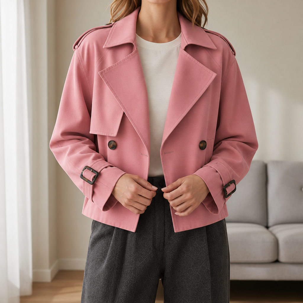 Gaeta Cropped Trench Jacket in Pink