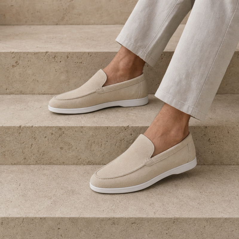 Girona Suede Slip-On Loafers in Beige