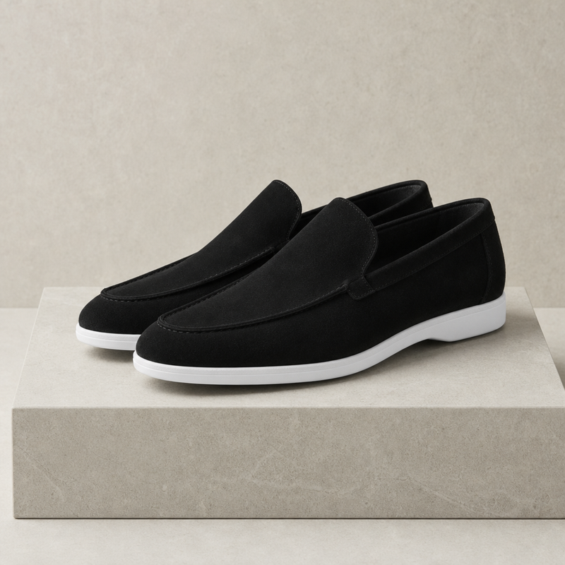 Girona Suede Slip-On Loafers in Black
