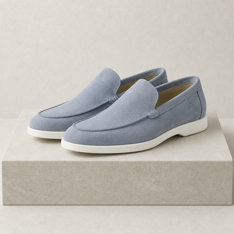 Girona Suede Slip-On Loafers in Sky Blue