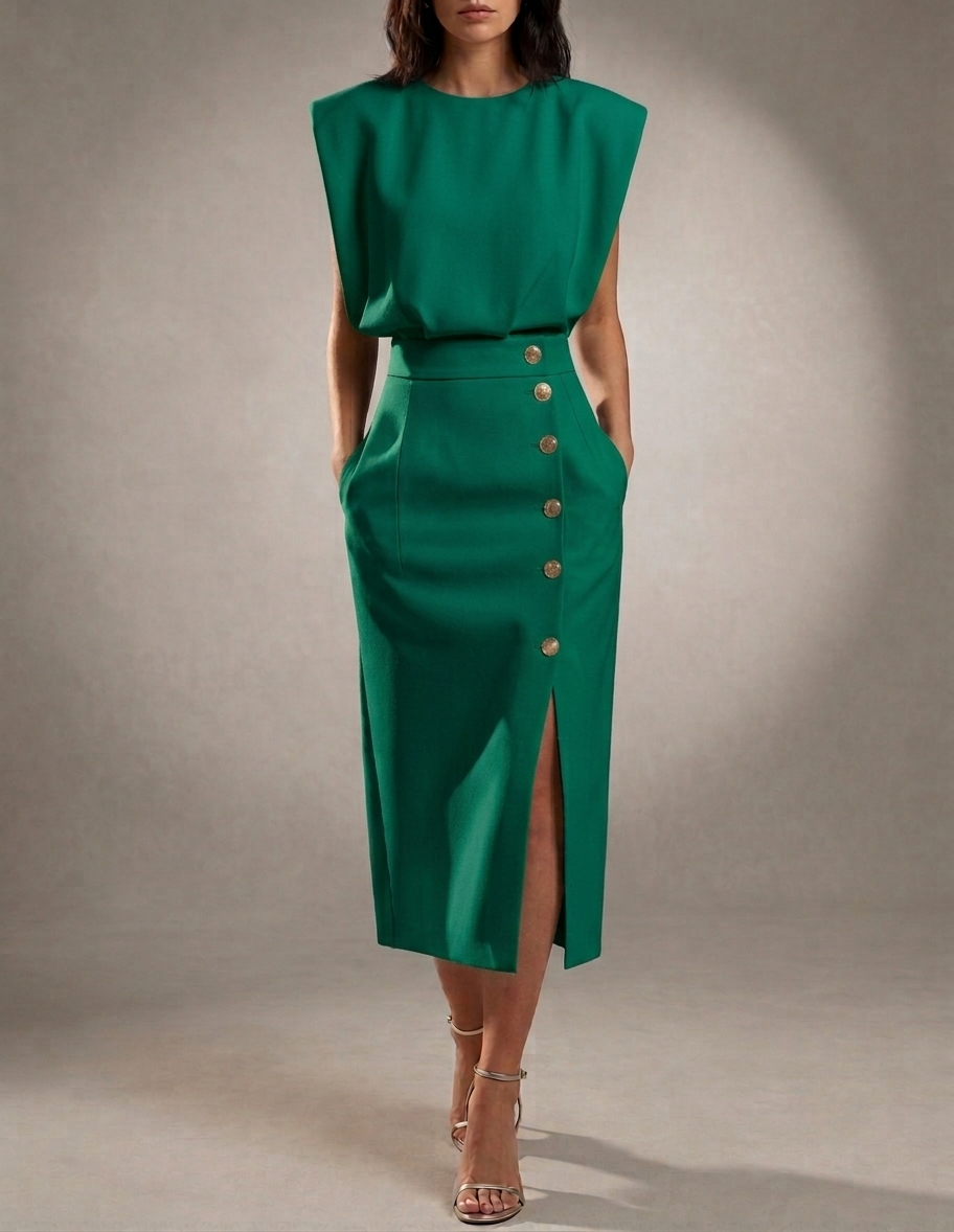 Gaeta Button Detail Midi Dress