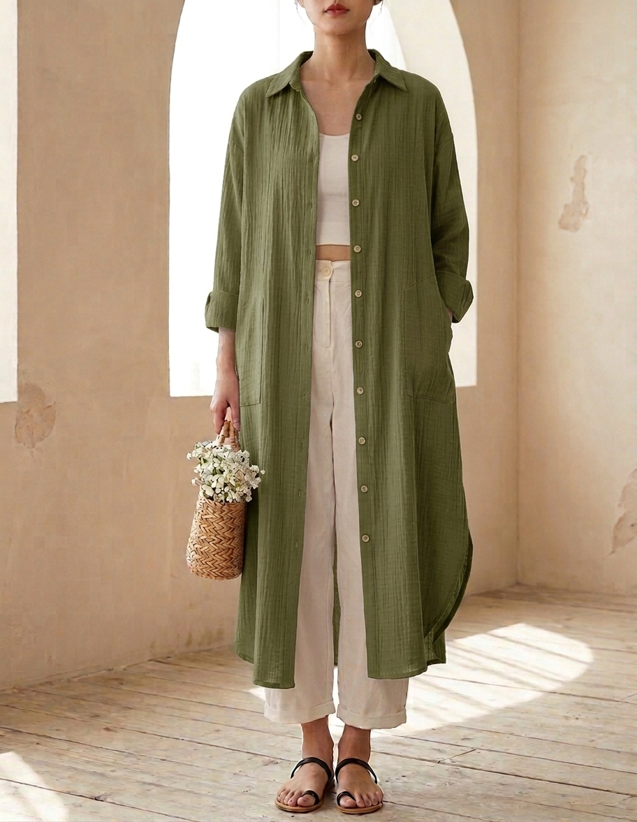 Coimbra Button-Front Shirt Maxi Dress