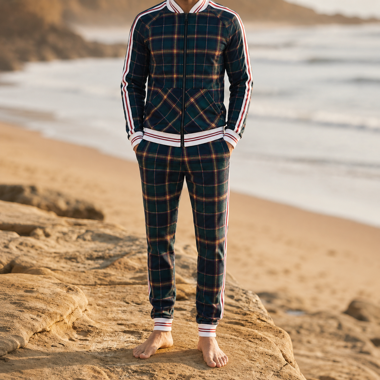 Lucca Plaid Stripe Tracksuit Set