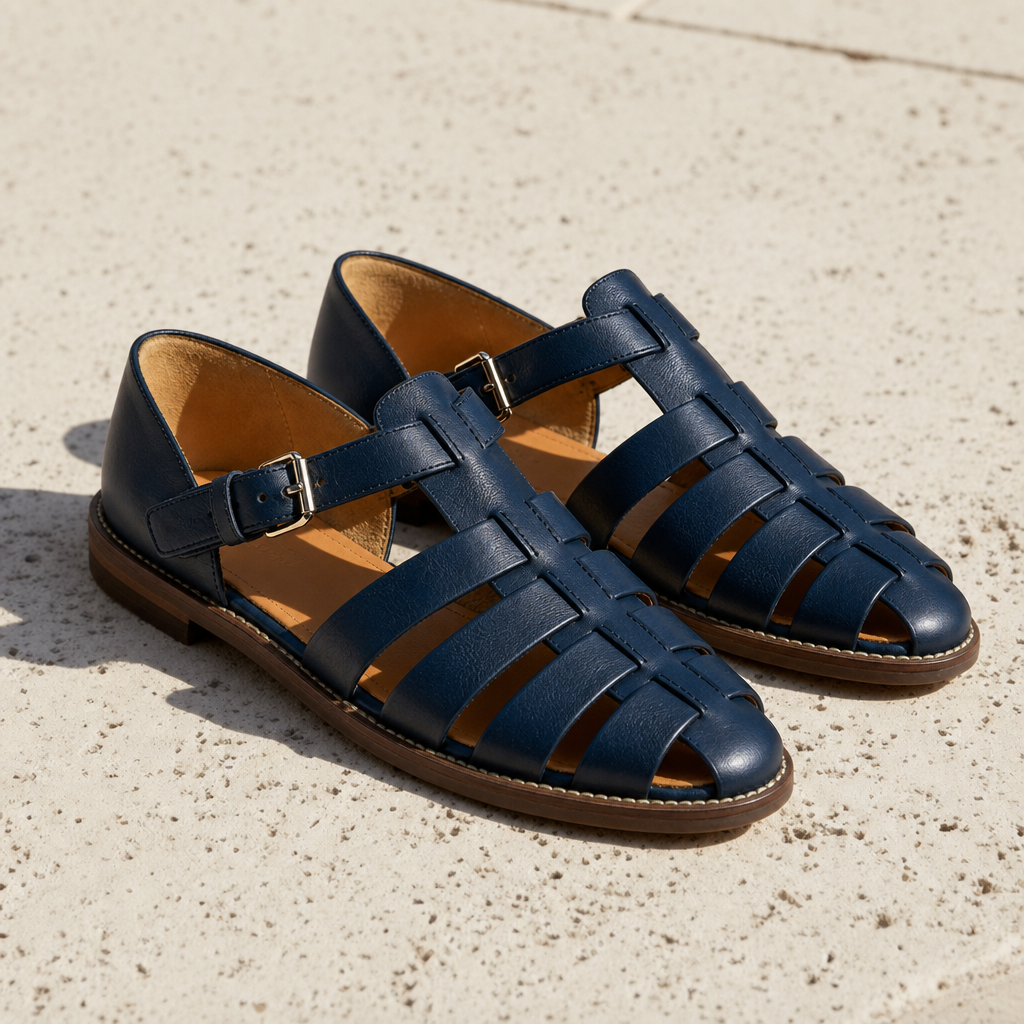 Hyeres Leather Fisherman Sandals in Blue