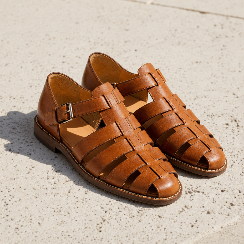 Hyeres Leather Fisherman Sandals in Light Brown