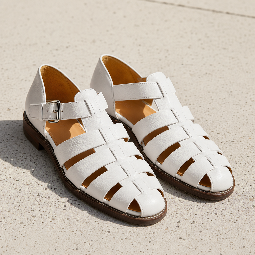 Hyeres Leather Fisherman Sandals in White